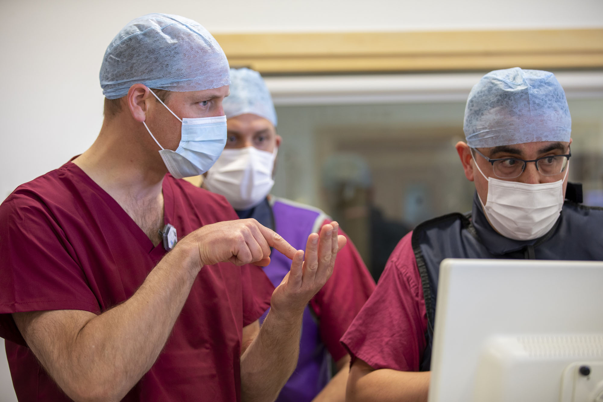 HRH The Duke of Cambridge watching robot-guided microwave ablation with Consultant Interventional Radiologist, Dr Nicos Fotiadis